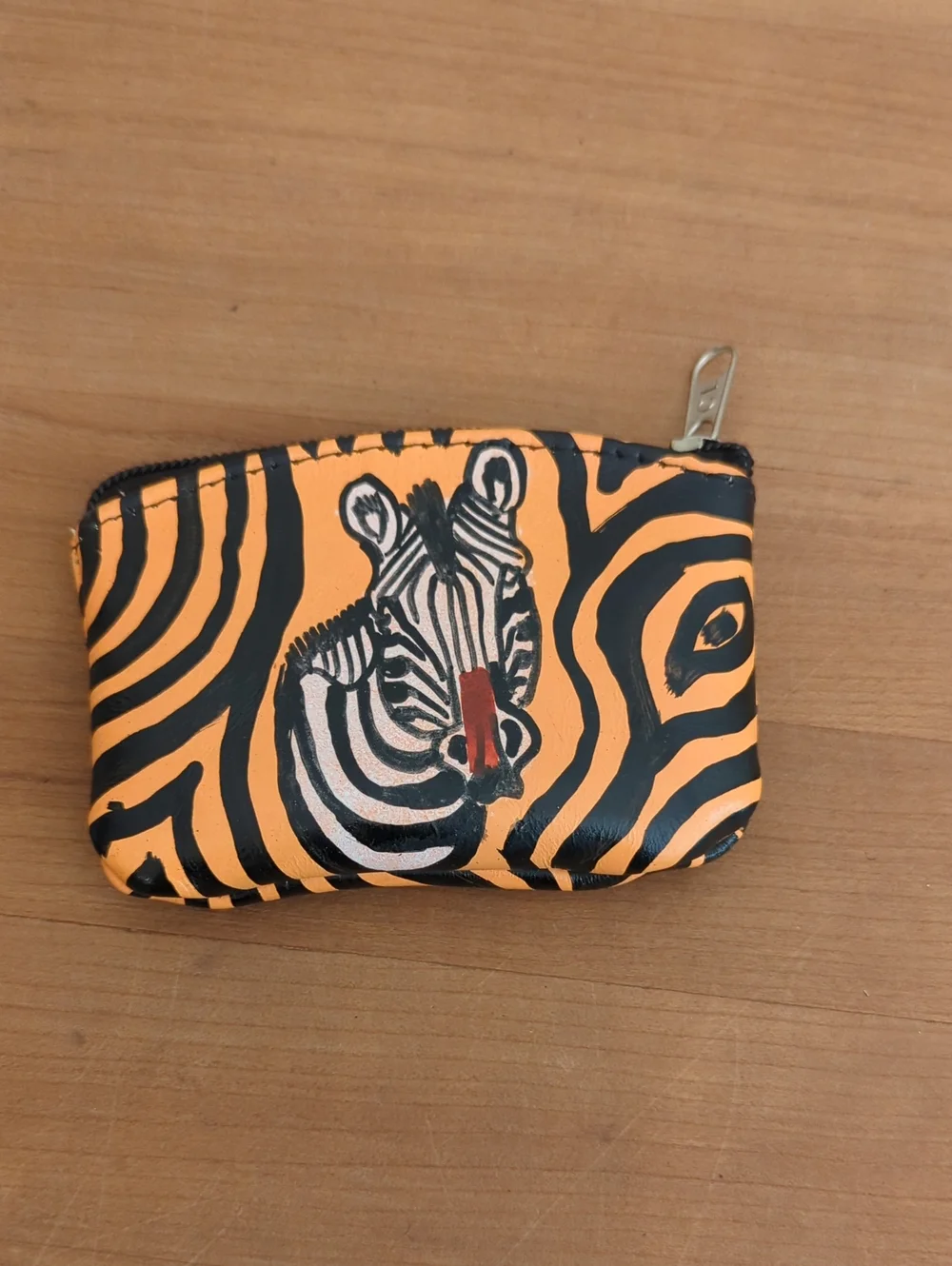 Handcrafted Kids Orange Zebra Leather Coin Pouch